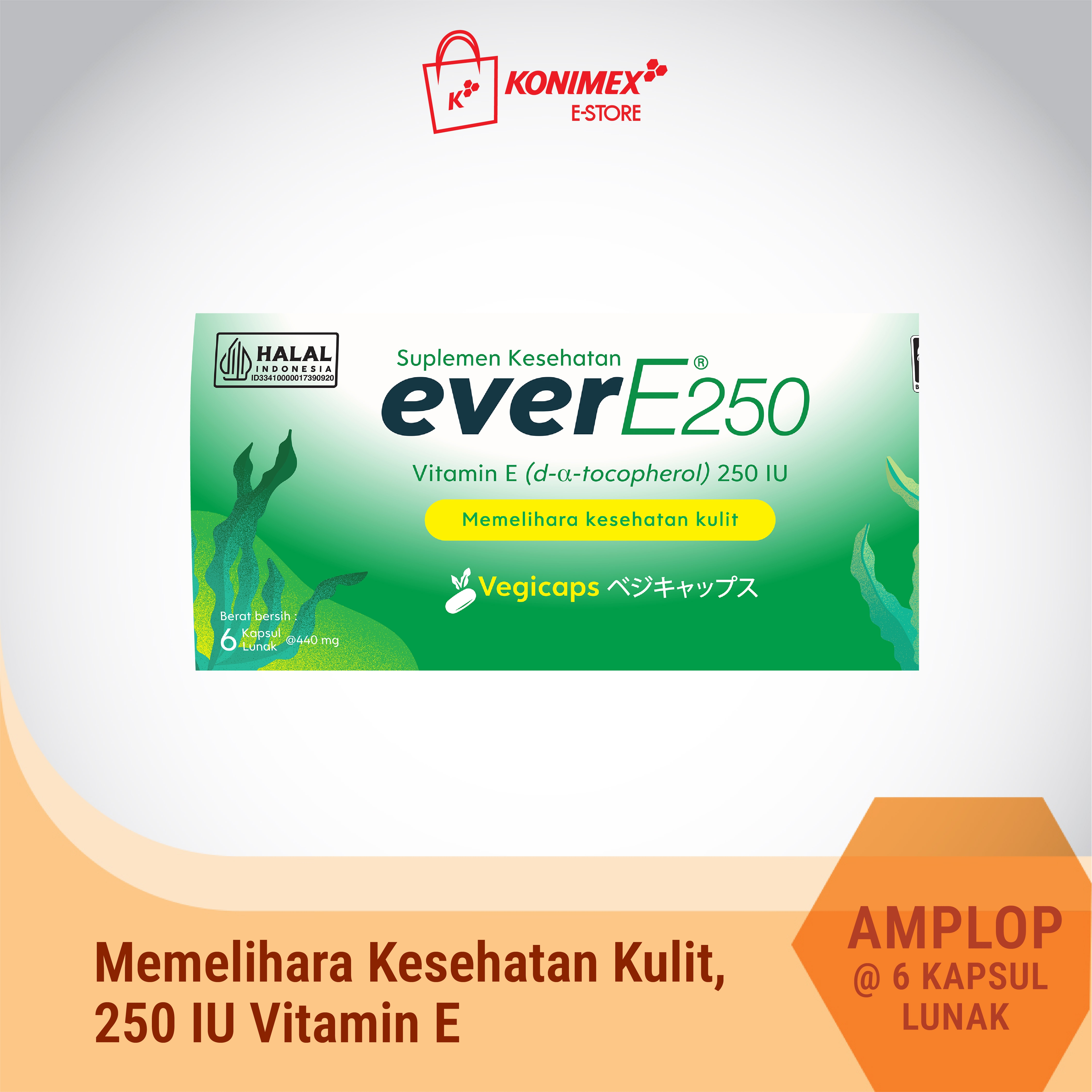 everE250 Vitamin E Strip Isi 6 Softcapsule Rumput Laut Kulit