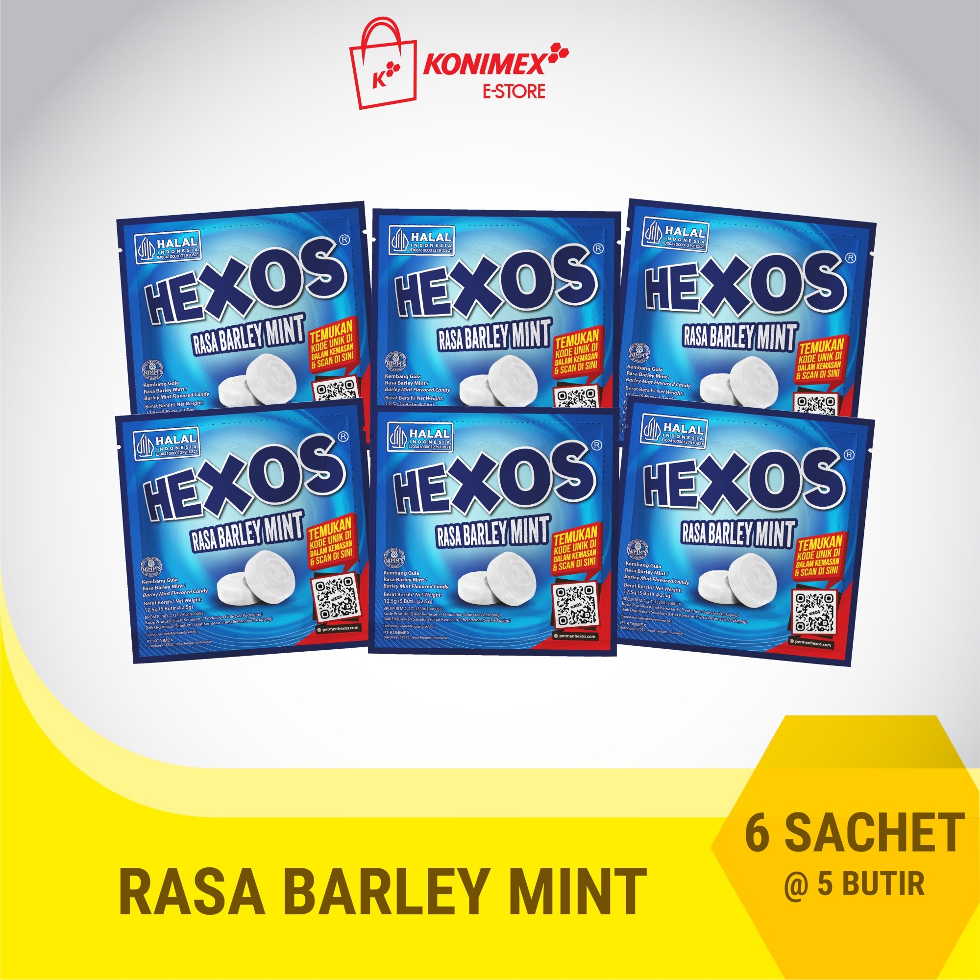 Hexos Barley Mint 6 sachet Permen Pelega Tenggorokan
