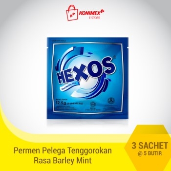Hexos Barley Mint 3 sachet Permen Pelega Tenggorokan