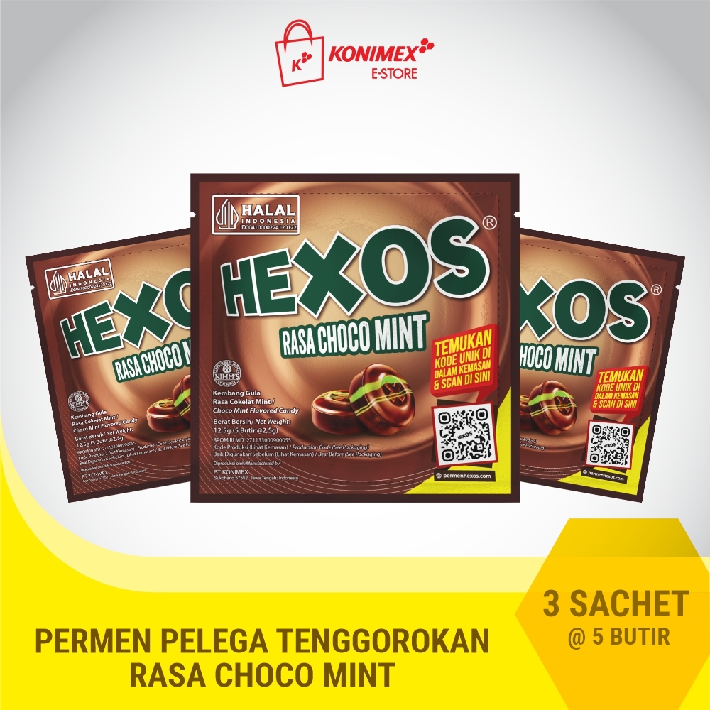 Hexos Choco Mint Permen Pelega Tenggorokan 3 sachet