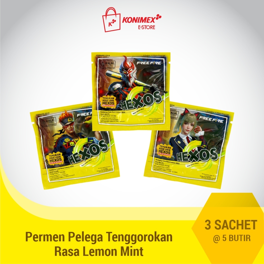 Hexos Lemon Mint 3 sachet Permen Pelega Tenggorokan