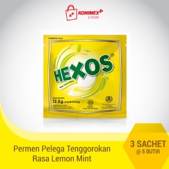 Hexos Lemon Mint 3 sachet Permen Pelega Tenggorokan