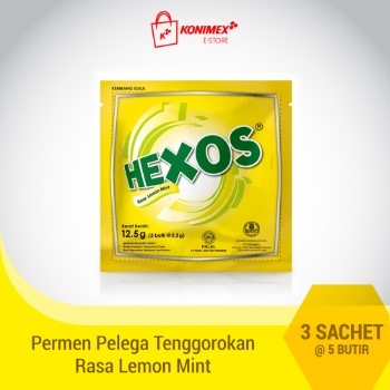 HEXOS Lemon Mint 3 sachet Permen Pelega Tenggorokan