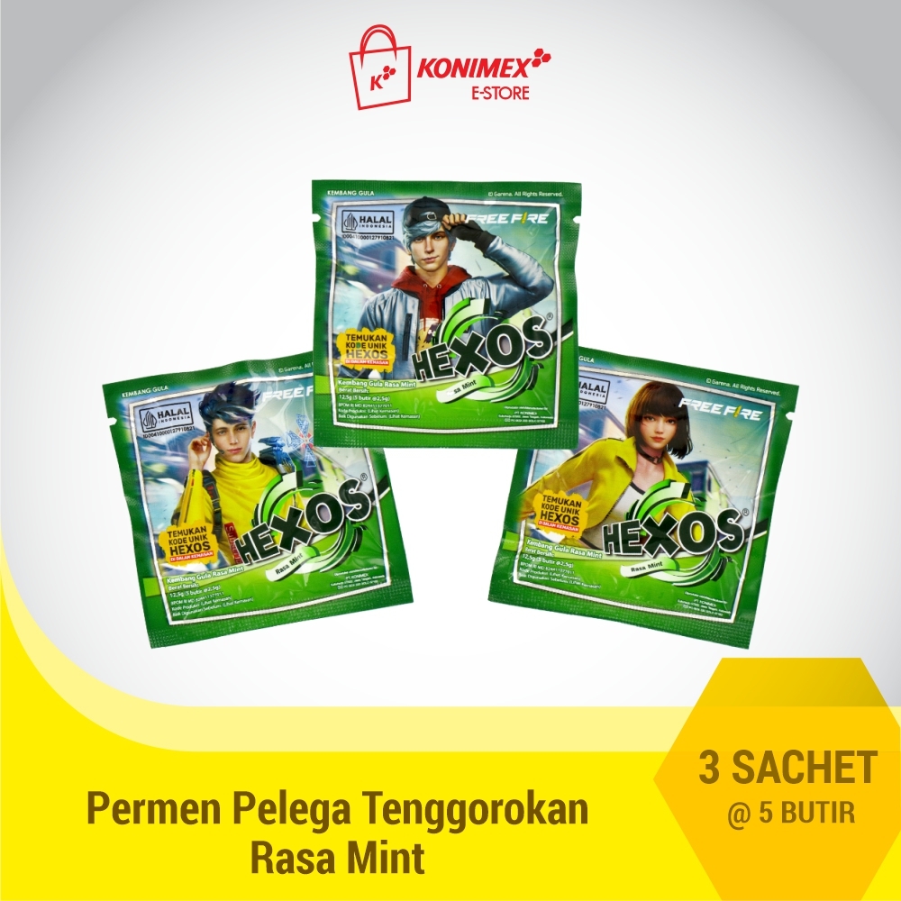 Hexos Mint 3 sachet Permen Pelega Tenggorokan