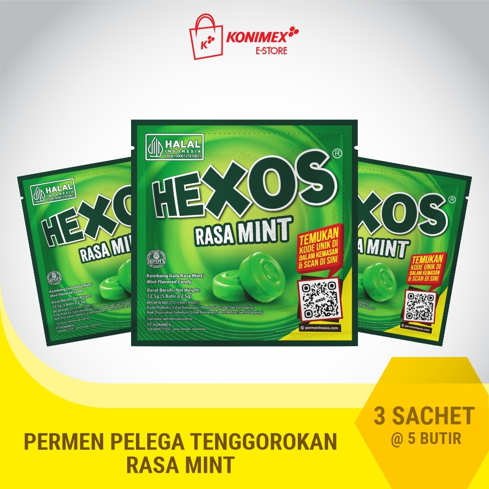 Hexos Mint 3 sachet Permen Pelega Tenggorokan
