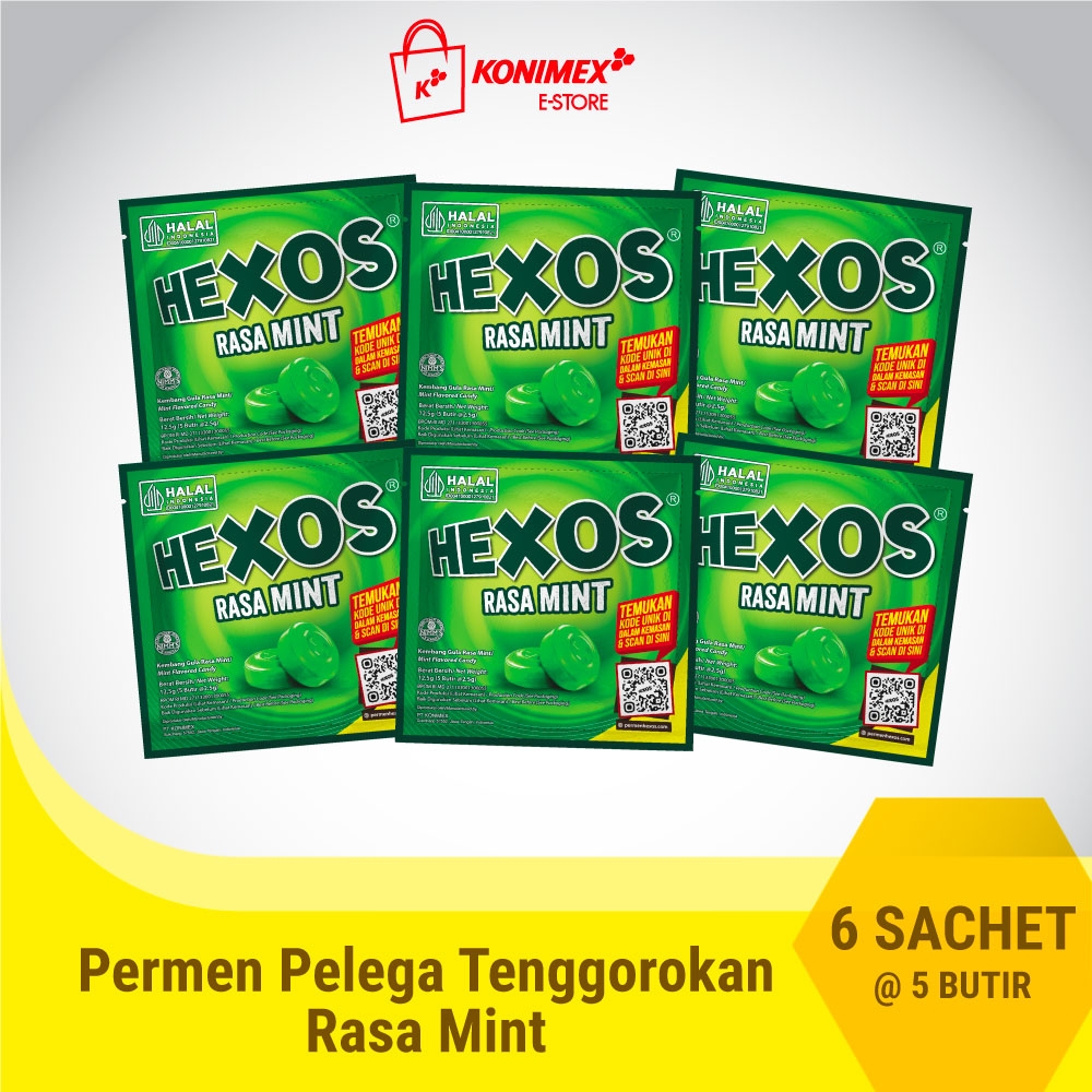 Hexos Mint 6 sachet Permen Pelega Tenggorokan