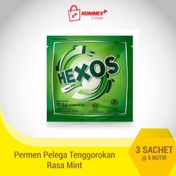 Hexos Mint 3 sachet Permen Pelega Tenggorokan