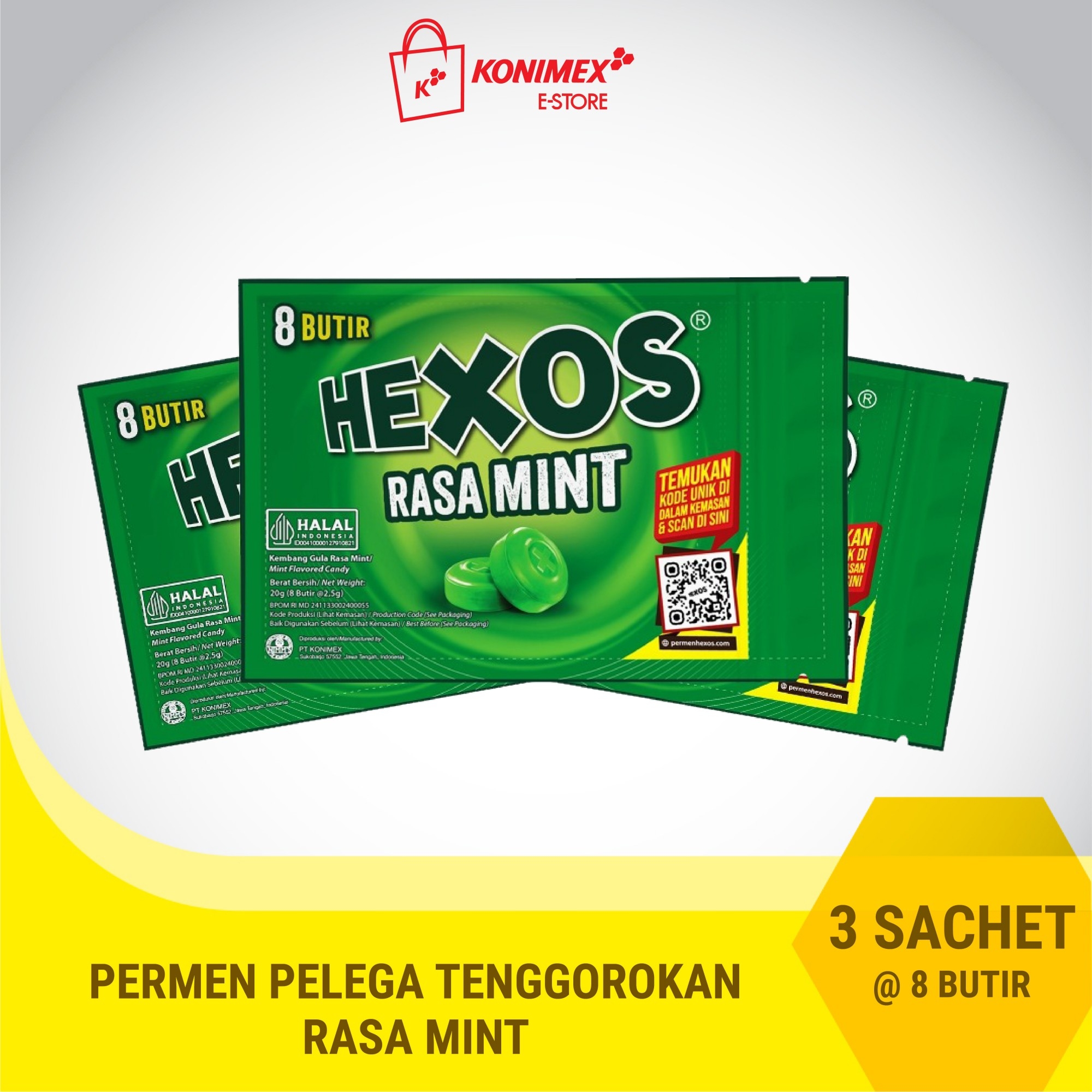 Hexos Mint isi 8 butir 3 pouch