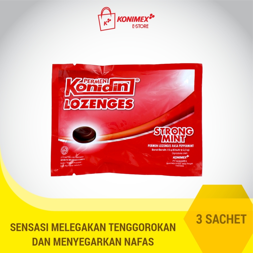 Konidin Lozenges Strong Mint - 3 Sachet Permen Lozenges Mint