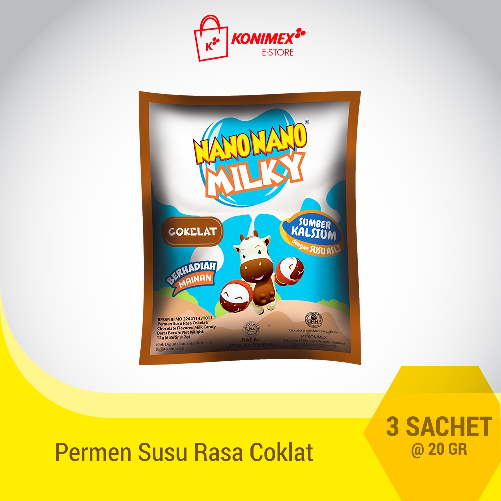 Nano Nano Milky Coklat 3 sachet Permen Susu