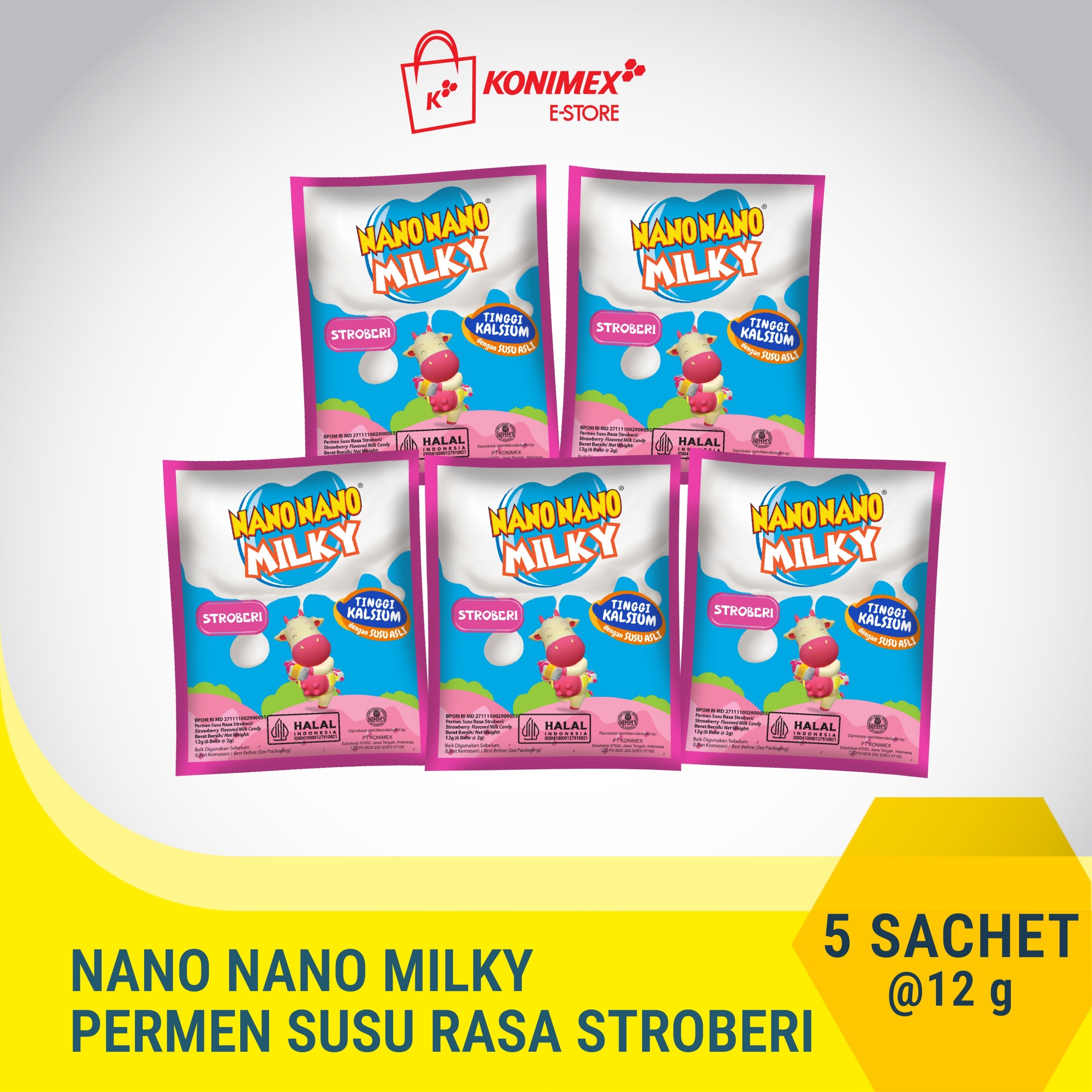 Nano Nano Milky Stroberi 5 sachet Permen Susu