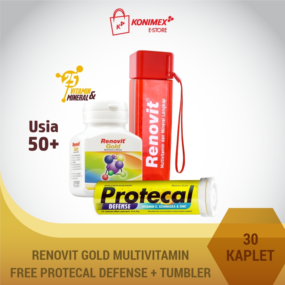 Renovit Gold Multivitamin + Protecal Defense Tube + Botol Mi