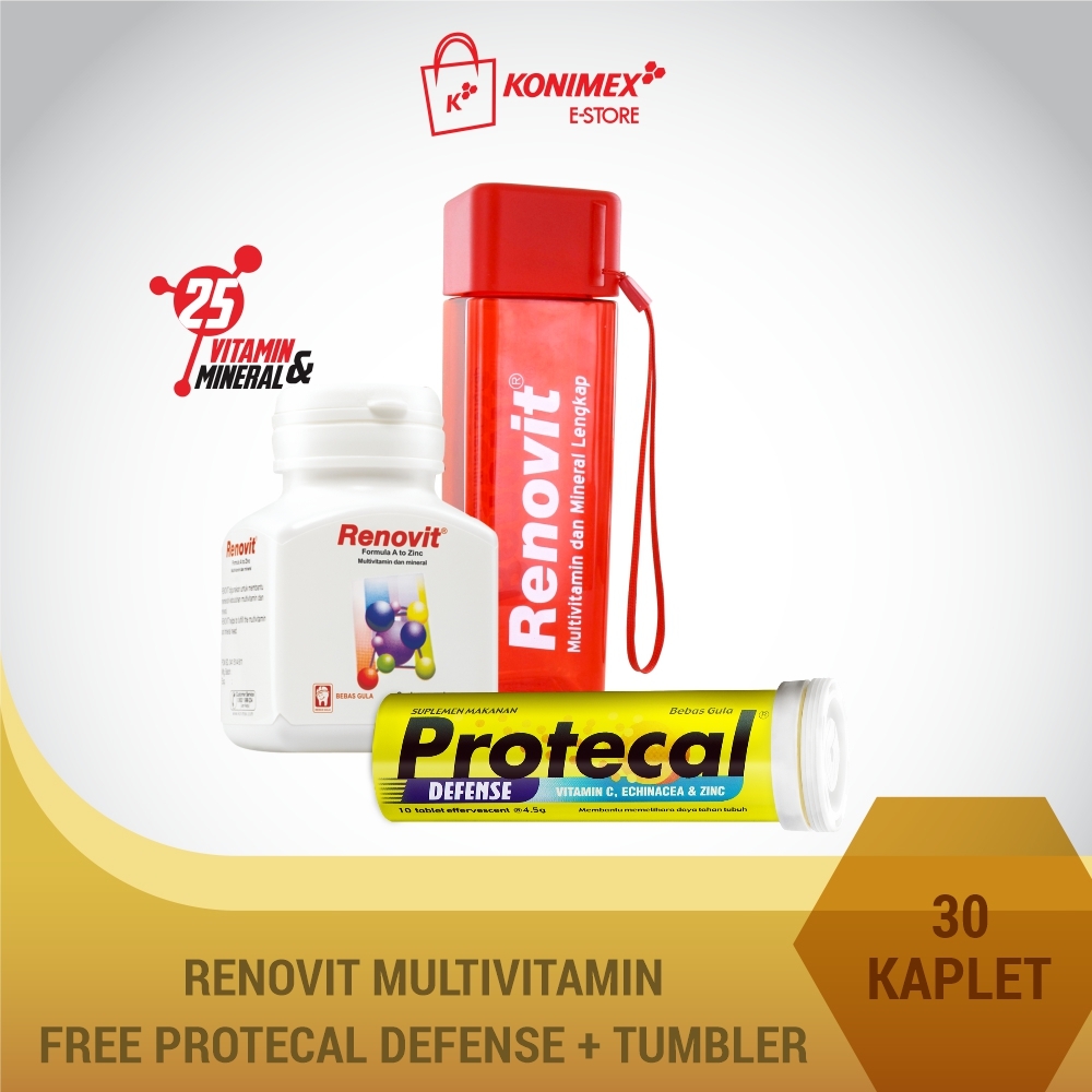 Renovit Multivitamin + Protecal Defense Tube + Botol Minum E