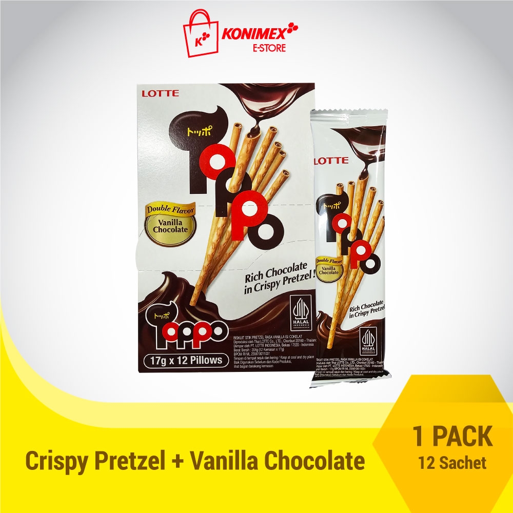 TOPPO Vanilla Chocolate Pretzel Stick 1 Pack 12 Sachet
